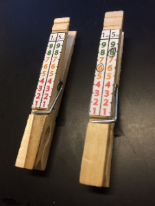 Our first rough prototypes for the clothespin with paper for scoring.